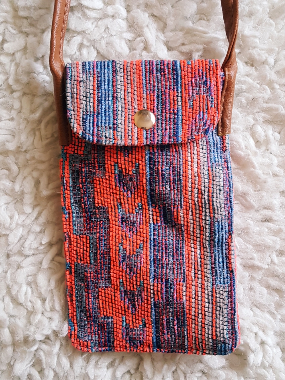 Handwoven Multicolor Crossbody Phone Pouch - Orange/Blue